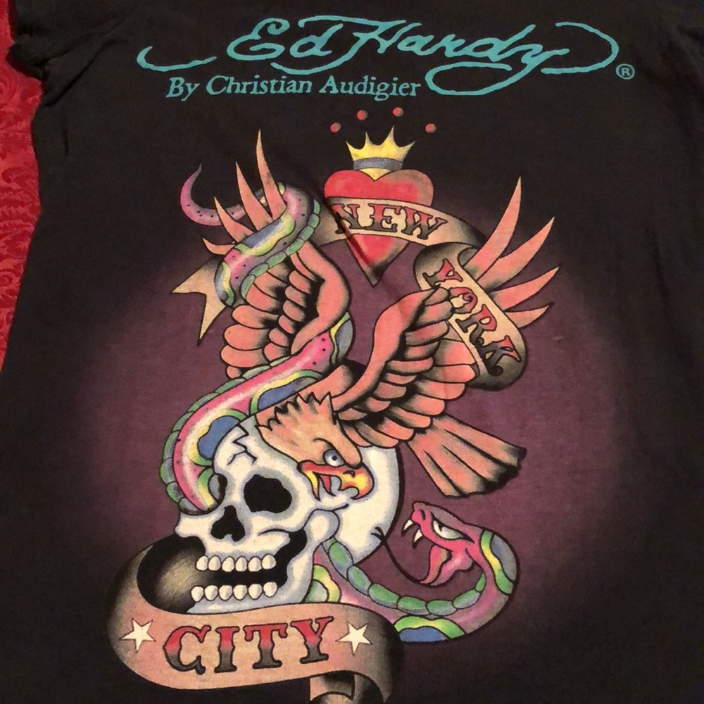 Ed Hardy by Christian Audigier Sz 0x women’s t-shirt “New York City” VINTAGE!!!